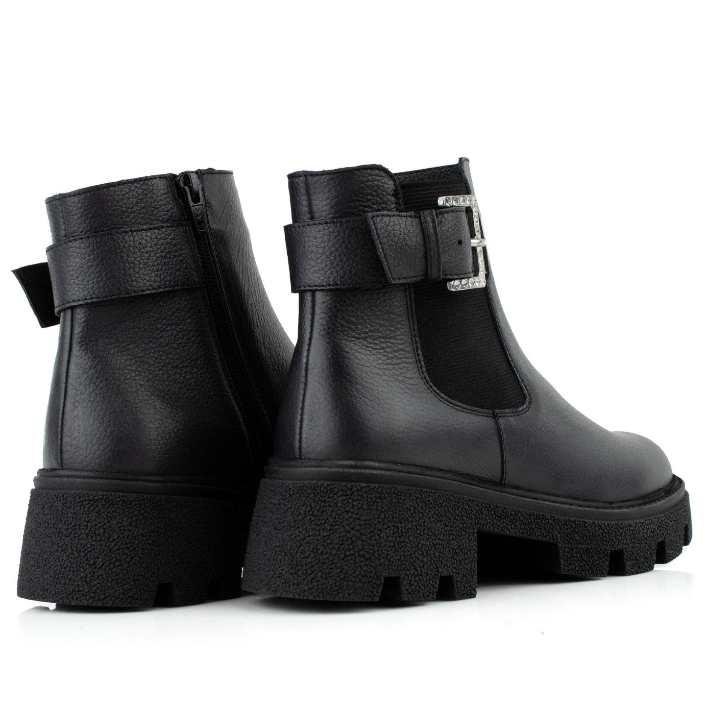 DARIS ДАМСКИ ОБУВКИ Дамски кожени боти в черно с ластик и цип w649