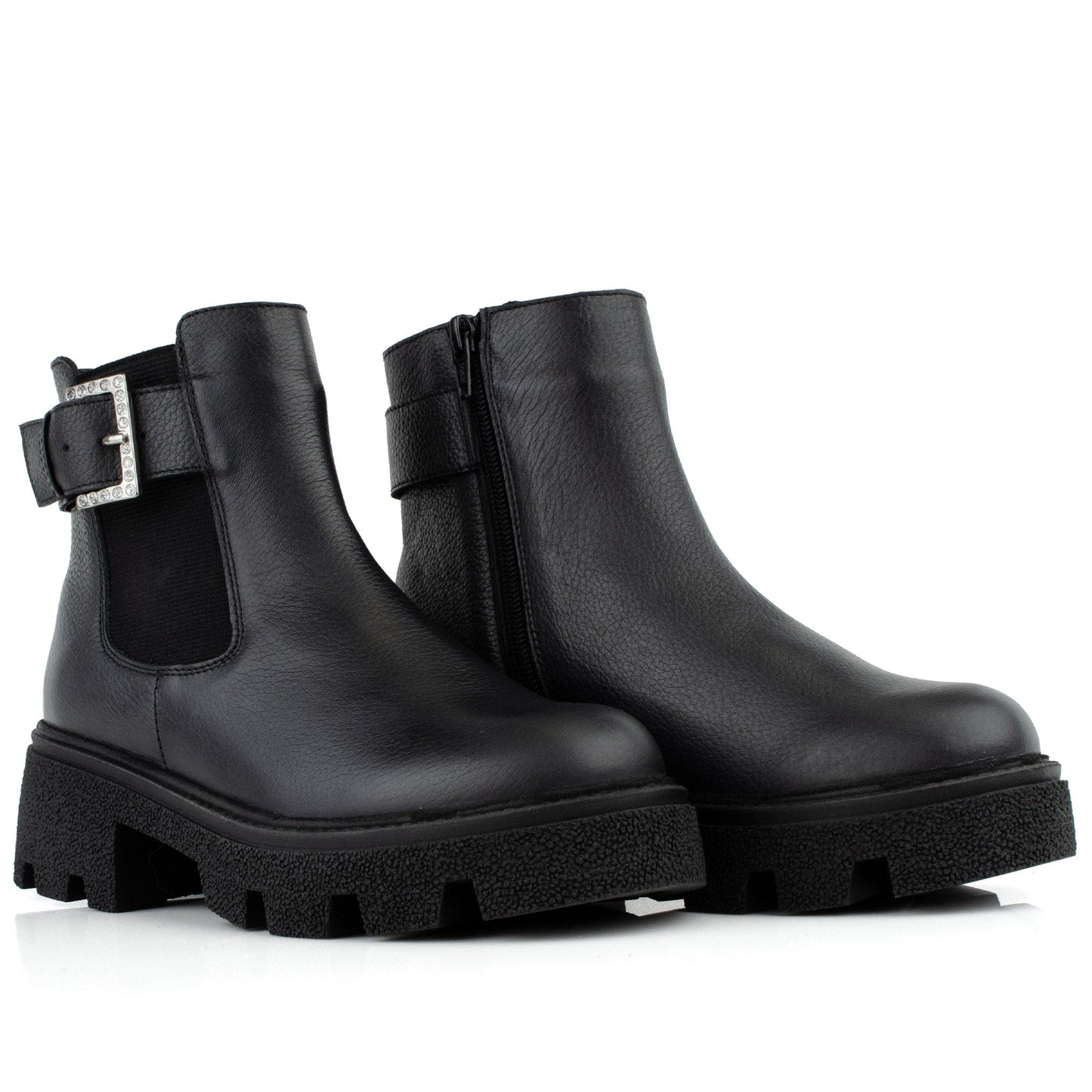 DARIS ДАМСКИ ОБУВКИ Дамски кожени боти в черно с ластик и цип w649