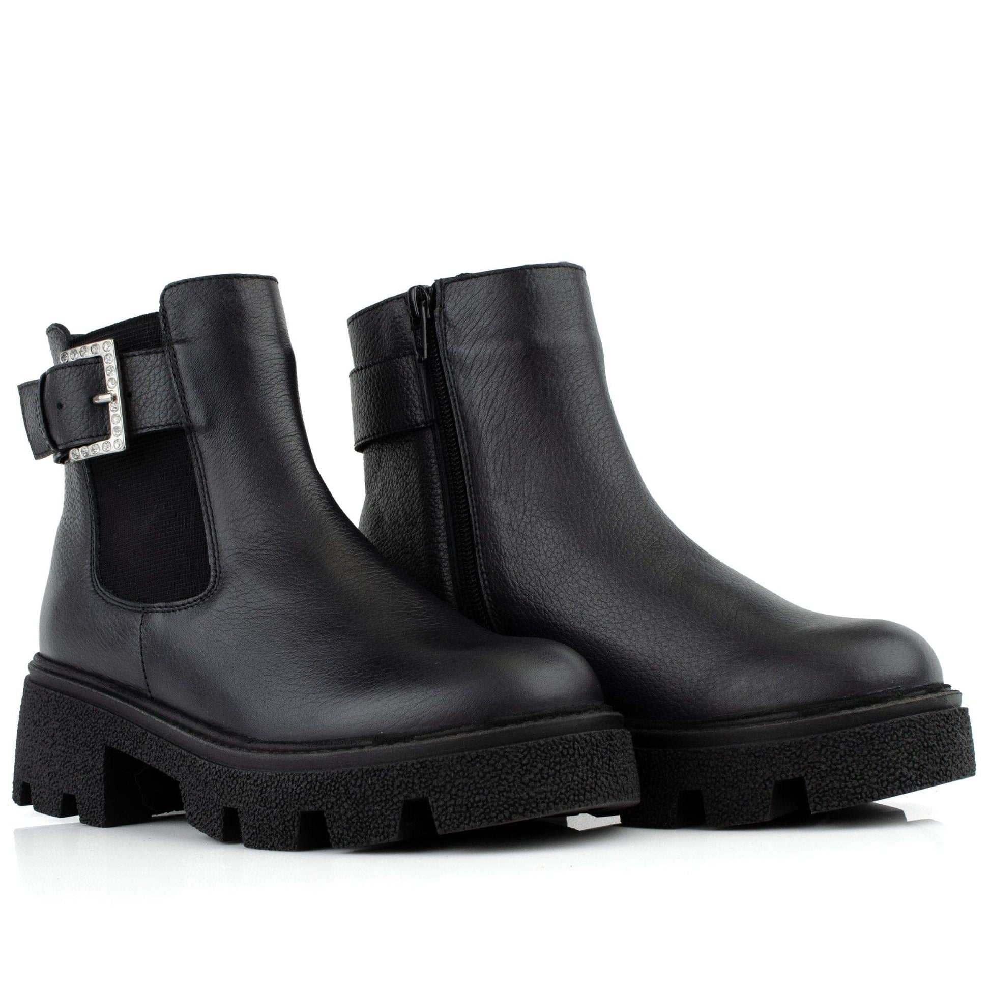 DARIS ДАМСКИ ОБУВКИ Дамски кожени боти в черно с ластик и цип w649