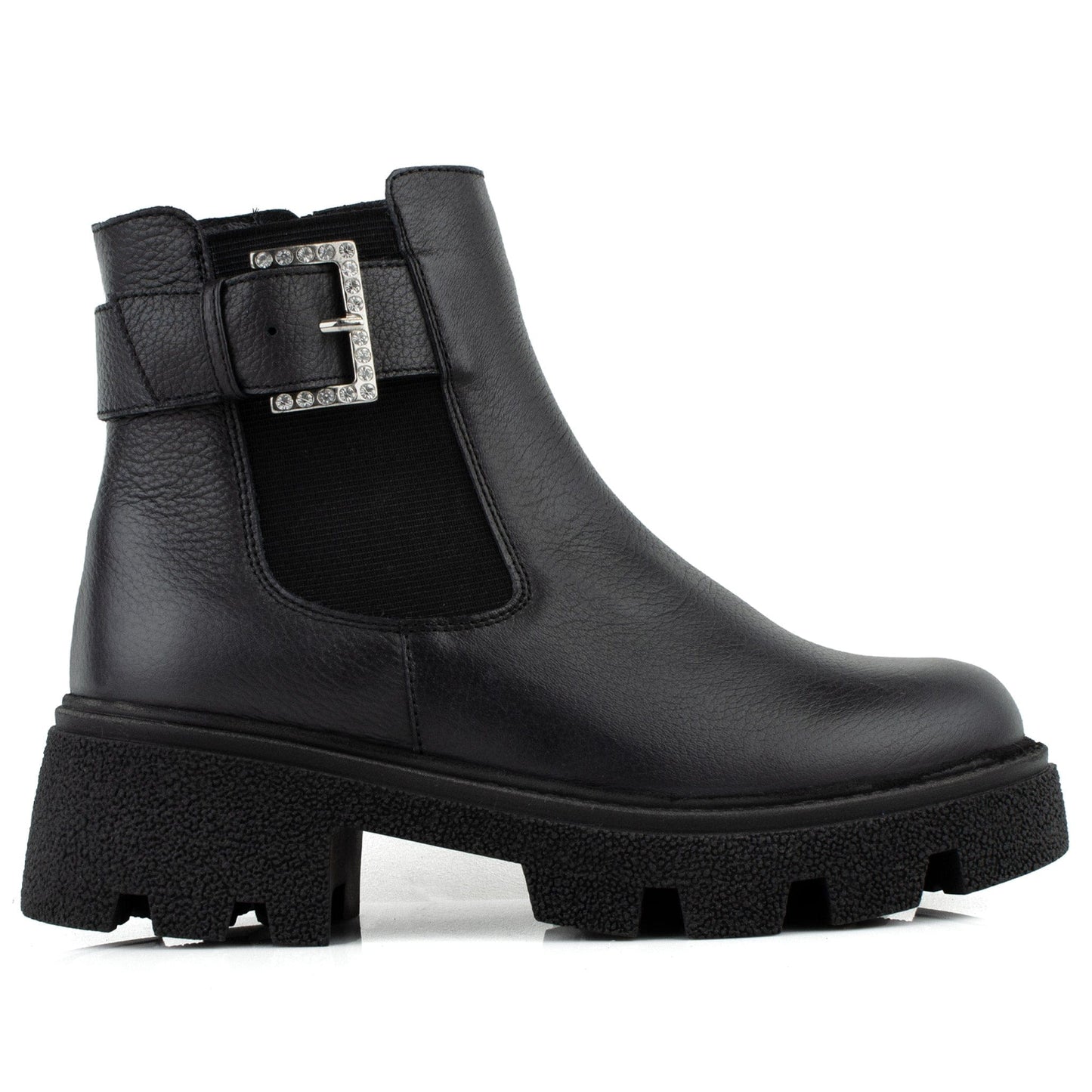 DARIS ДАМСКИ ОБУВКИ Дамски кожени боти в черно с ластик и цип w649