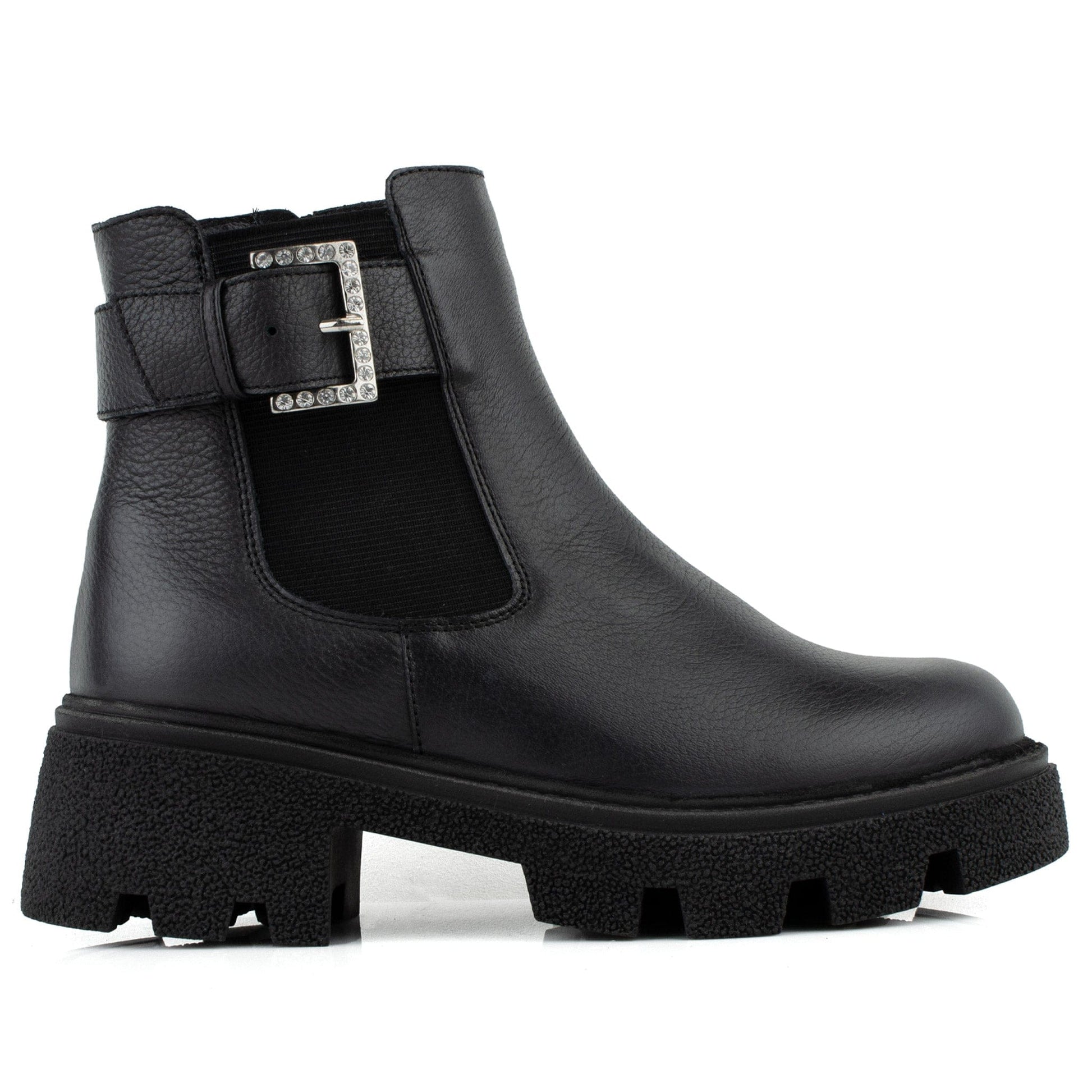 DARIS ДАМСКИ ОБУВКИ Дамски кожени боти в черно с ластик и цип w649