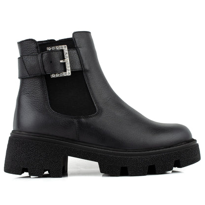 DARIS ДАМСКИ ОБУВКИ Дамски кожени боти в черно с ластик и цип w649