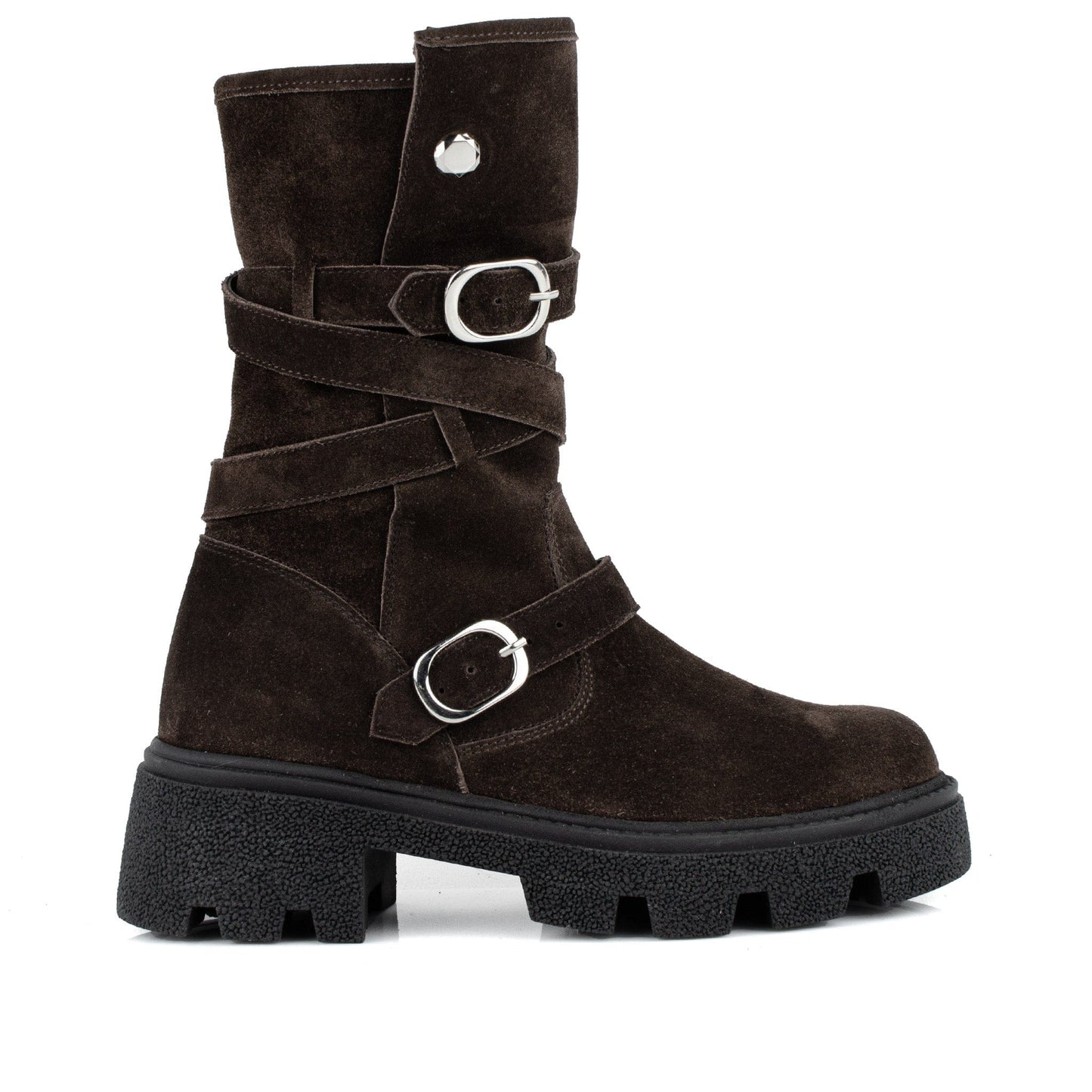 DARIS ДАМСКИ ОБУВКИ Дамски велурени боти с цип в тъмнокафяв цвят w651