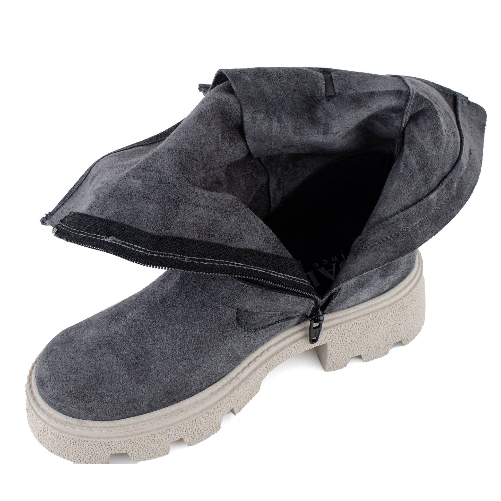 DARIS ДАМСКИ ОБУВКИ Дамски велурени боти с цип в сивосин цвят w651