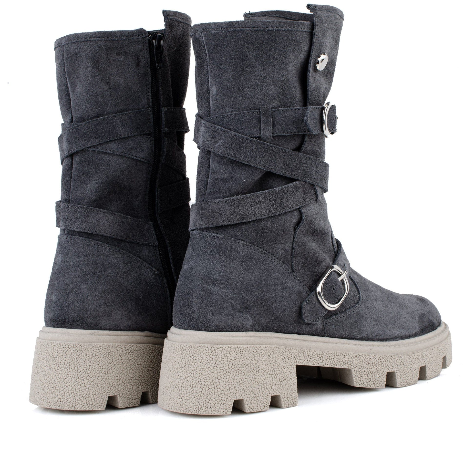 DARIS ДАМСКИ ОБУВКИ Дамски велурени боти с цип в сивосин цвят w651