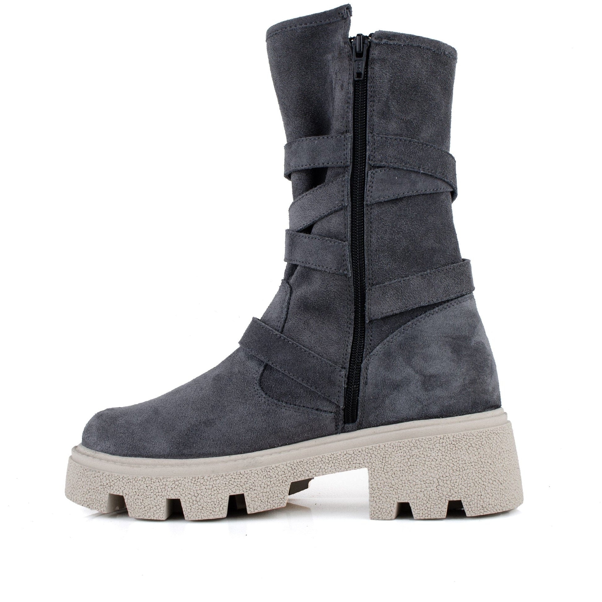 DARIS ДАМСКИ ОБУВКИ Дамски велурени боти с цип в сивосин цвят w651