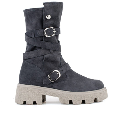 DARIS ДАМСКИ ОБУВКИ Дамски велурени боти с цип в сивосин цвят w651