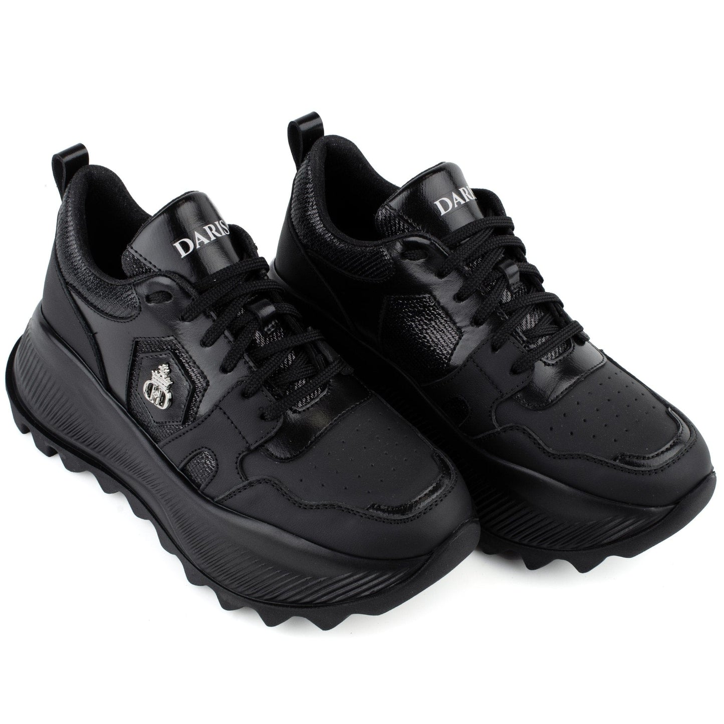 DARIS ДАМСКИ ОБУВКИ Дамски кожени сникърси в черно с платформа w652