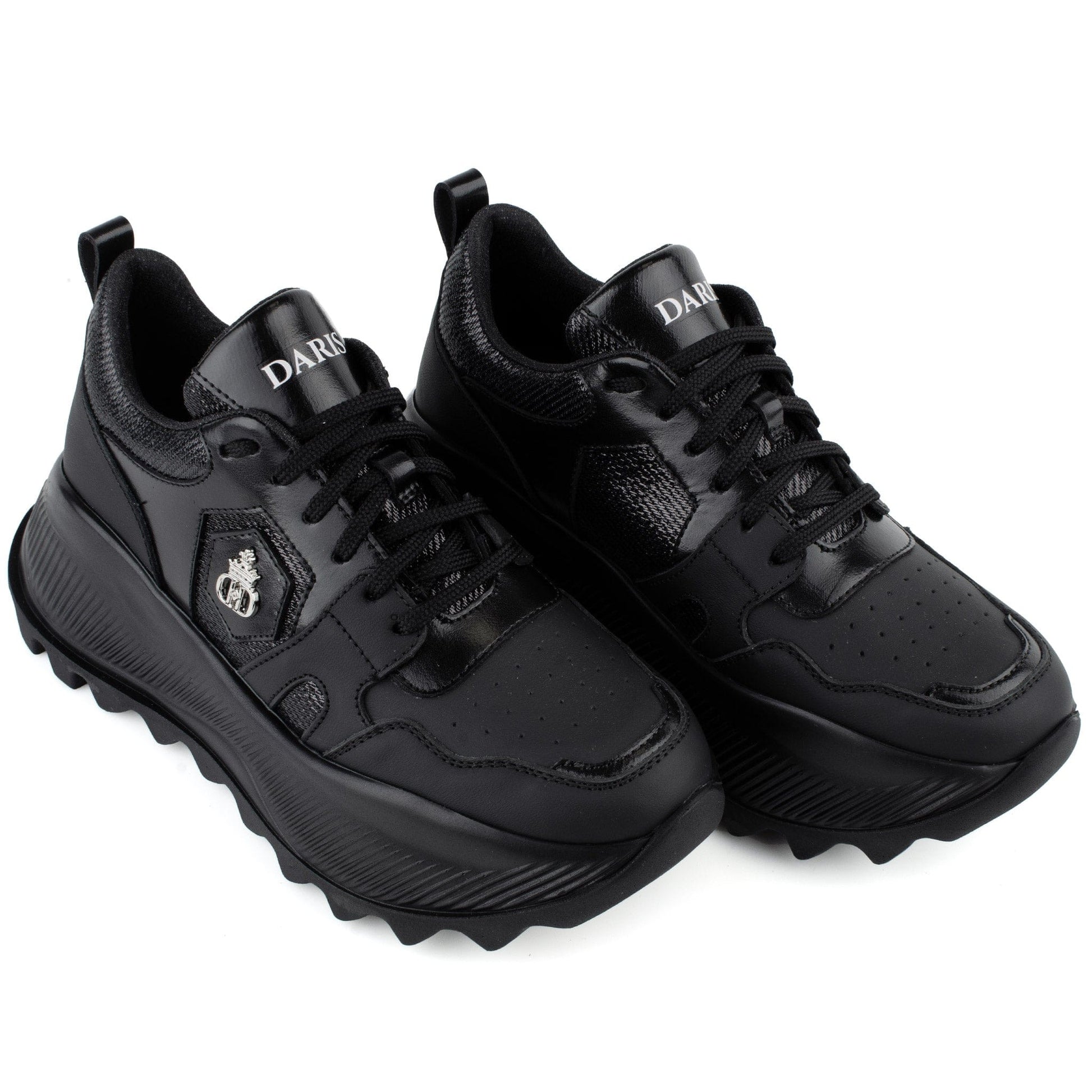 DARIS ДАМСКИ ОБУВКИ Дамски кожени сникърси в черно с платформа w652