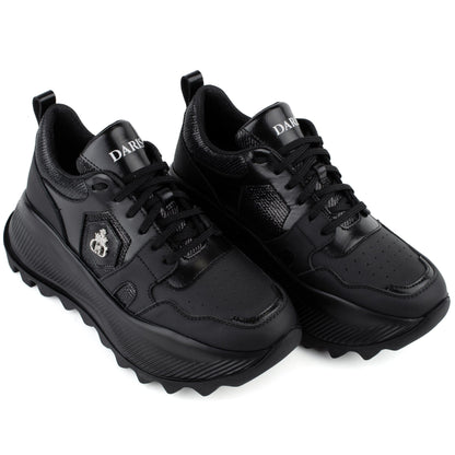 DARIS ДАМСКИ ОБУВКИ Дамски кожени сникърси в черно с платформа w652