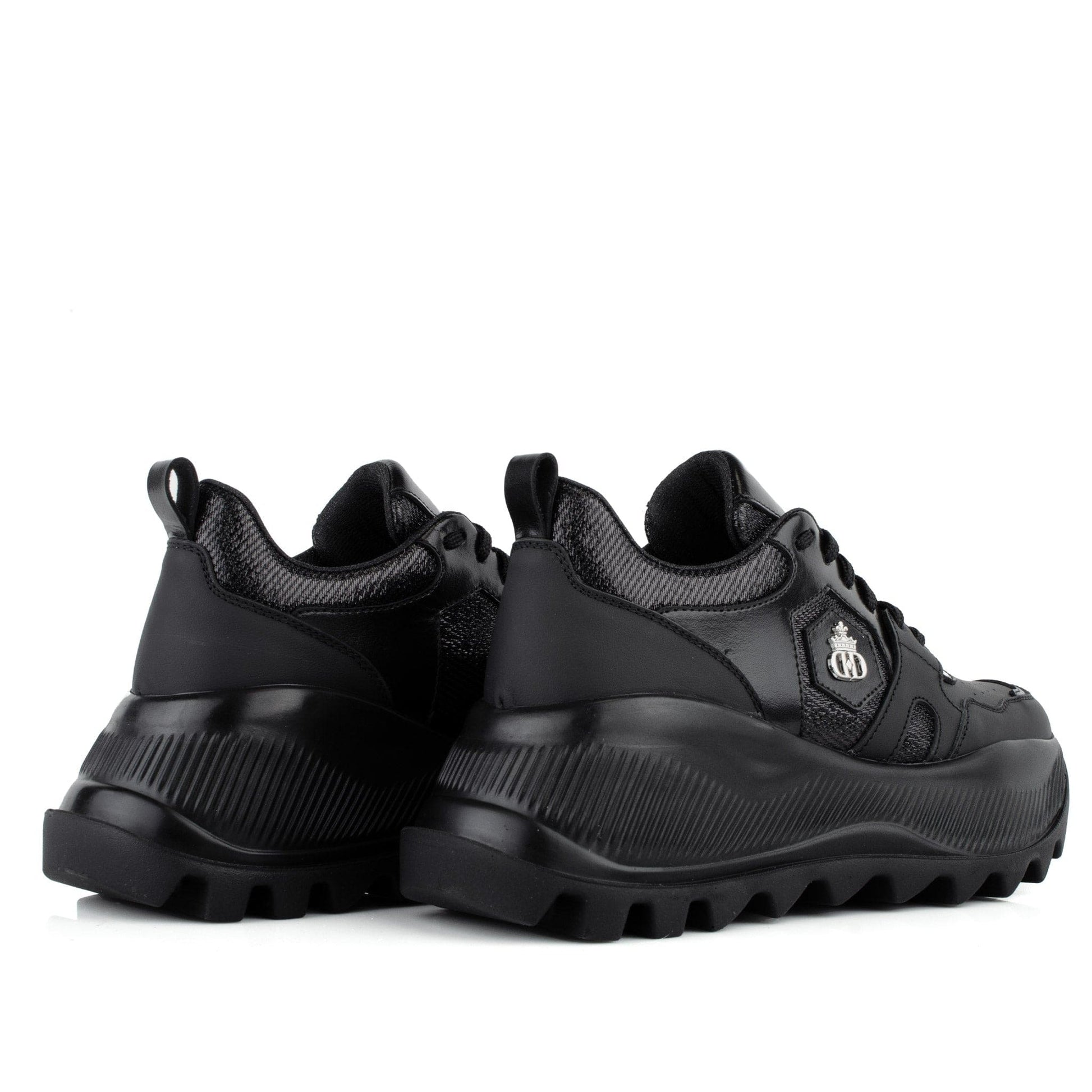 DARIS ДАМСКИ ОБУВКИ Дамски кожени сникърси в черно с платформа w652