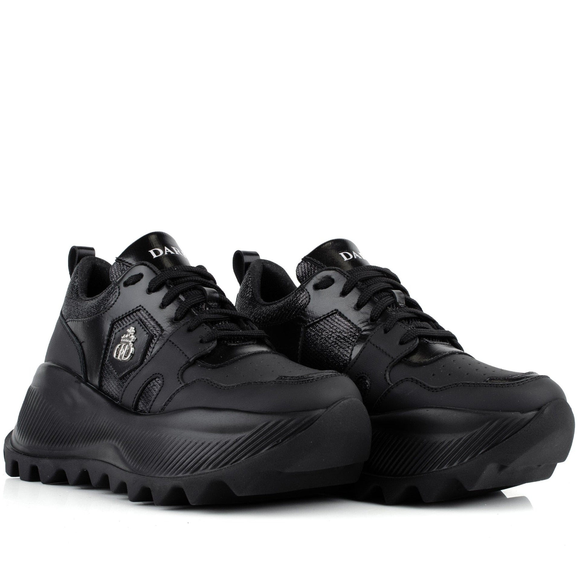 DARIS ДАМСКИ ОБУВКИ Дамски кожени сникърси в черно с платформа w652