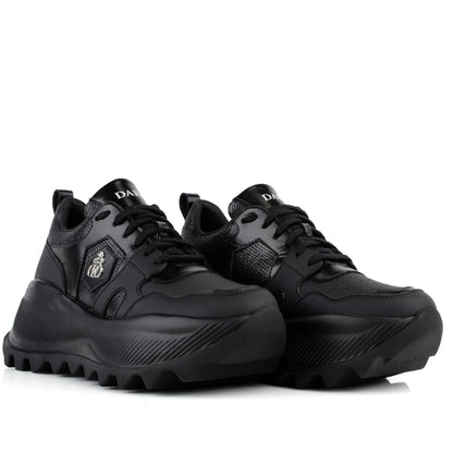 DARIS ДАМСКИ ОБУВКИ Дамски кожени сникърси в черно с платформа w652