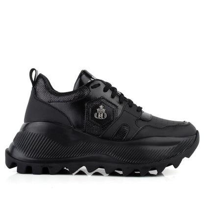 DARIS ДАМСКИ ОБУВКИ Дамски кожени сникърси в черно с платформа w652