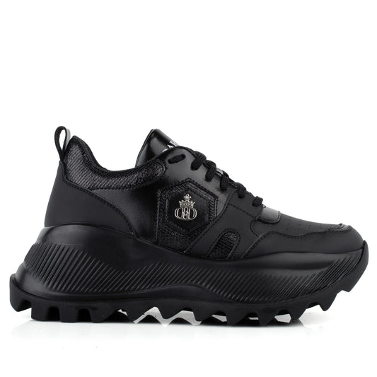 DARIS ДАМСКИ ОБУВКИ Дамски кожени сникърси в черно с платформа w652