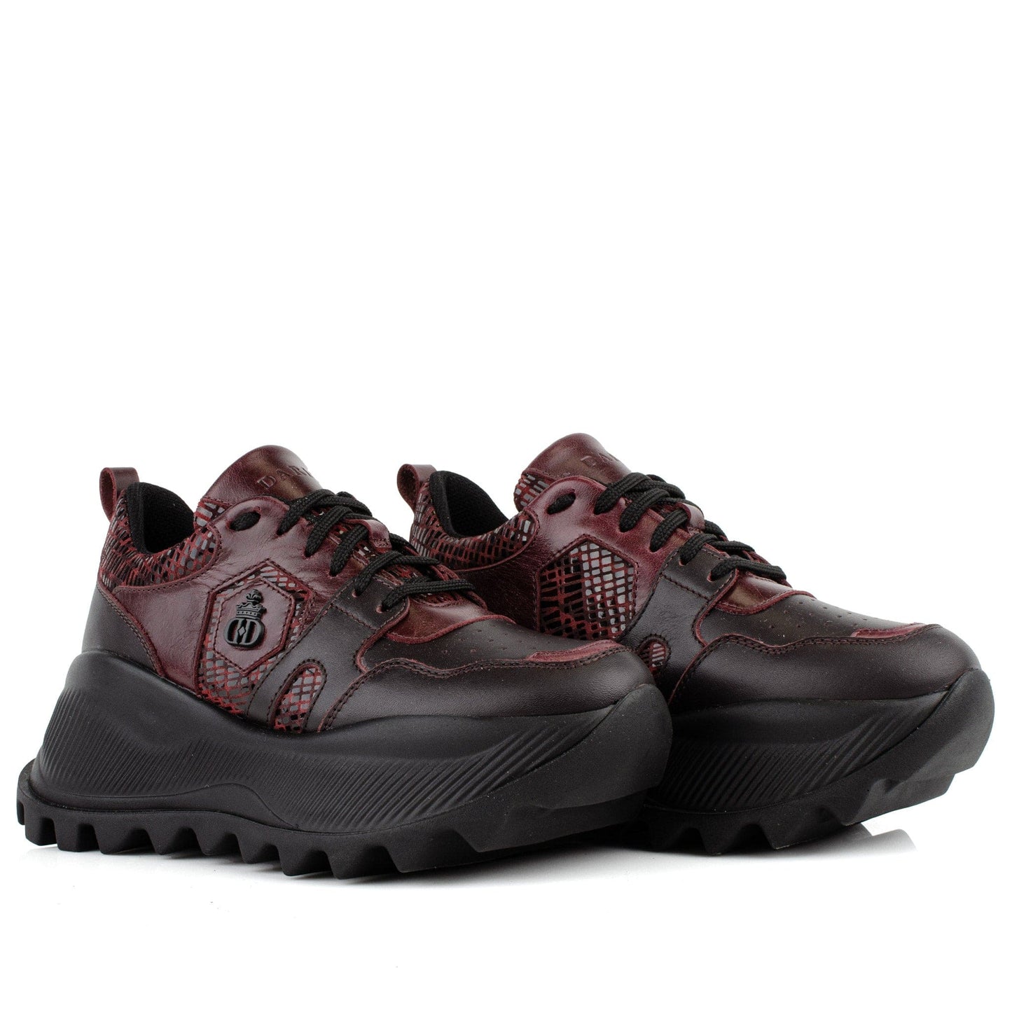 DARIS ДАМСКИ ОБУВКИ Дамски кожени сникърси в бордо и черно с платформа w652