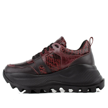 DARIS ДАМСКИ ОБУВКИ Дамски кожени сникърси в бордо и черно с платформа w652