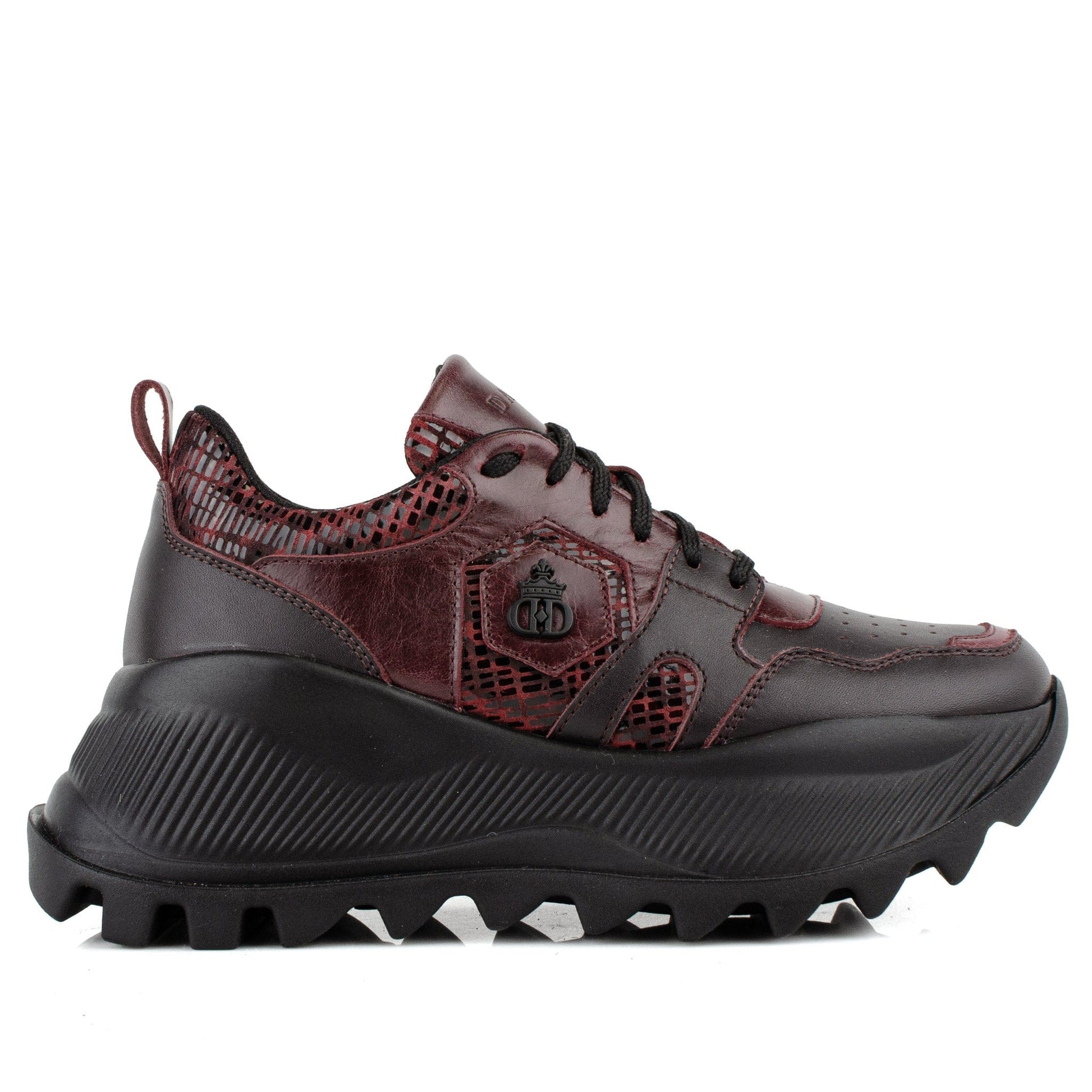 DARIS ДАМСКИ ОБУВКИ Дамски кожени сникърси в бордо и черно с платформа w652