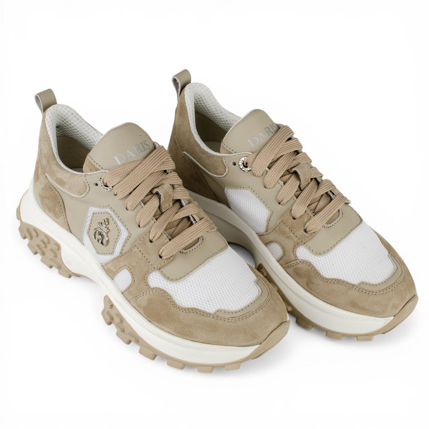 DARIS ДАМСКИ ОБУВКИ Дамски кожени сникърси в бежово и бяло w652