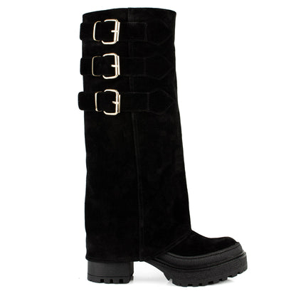 DARIS ДАМСКИ ОБУВКИ Лимитирани дамски велурени ботуши в черно w654