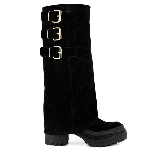 DARIS ДАМСКИ ОБУВКИ Лимитирани дамски велурени ботуши в черно w654