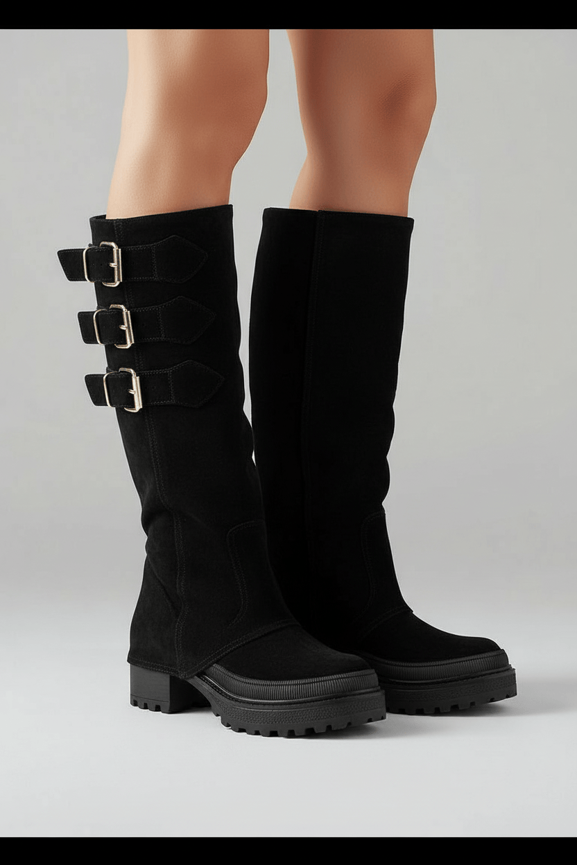 DARIS ДАМСКИ ОБУВКИ Лимитирани дамски велурени ботуши в черно w654