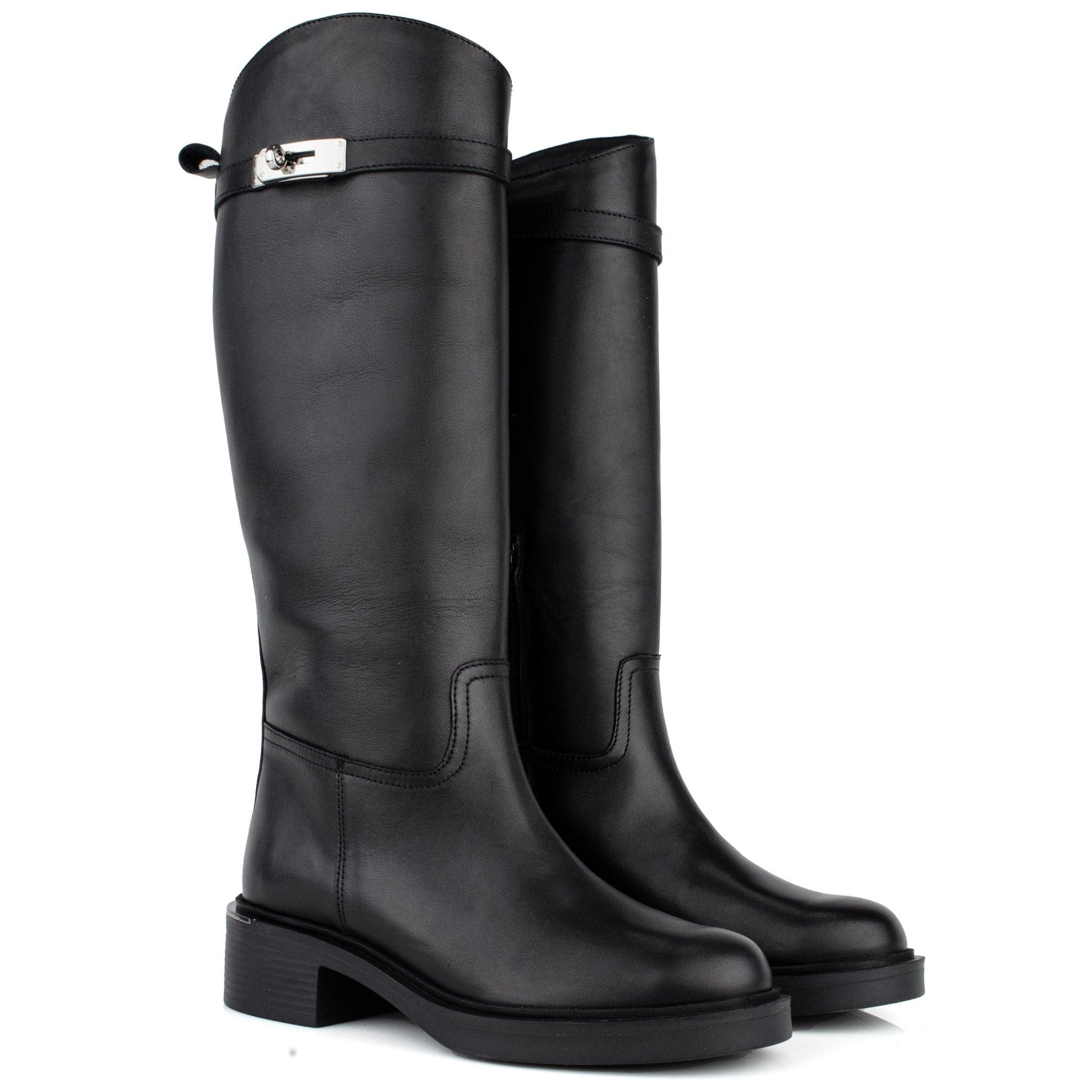 DARIS ДАМСКИ ОБУВКИ Дамски кожени ботуши в черно w656