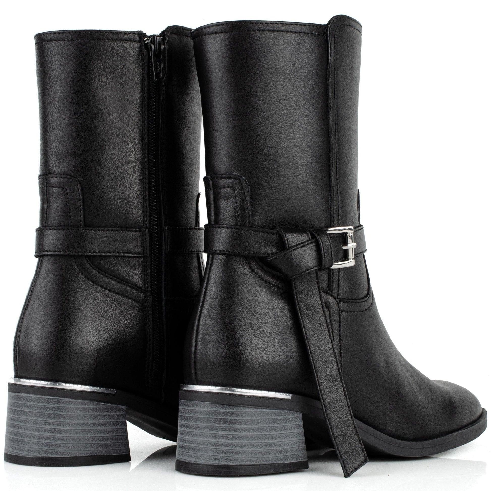 DARIS ДАМСКИ ОБУВКИ Дамски кожени боти с цип в черен цвят w658