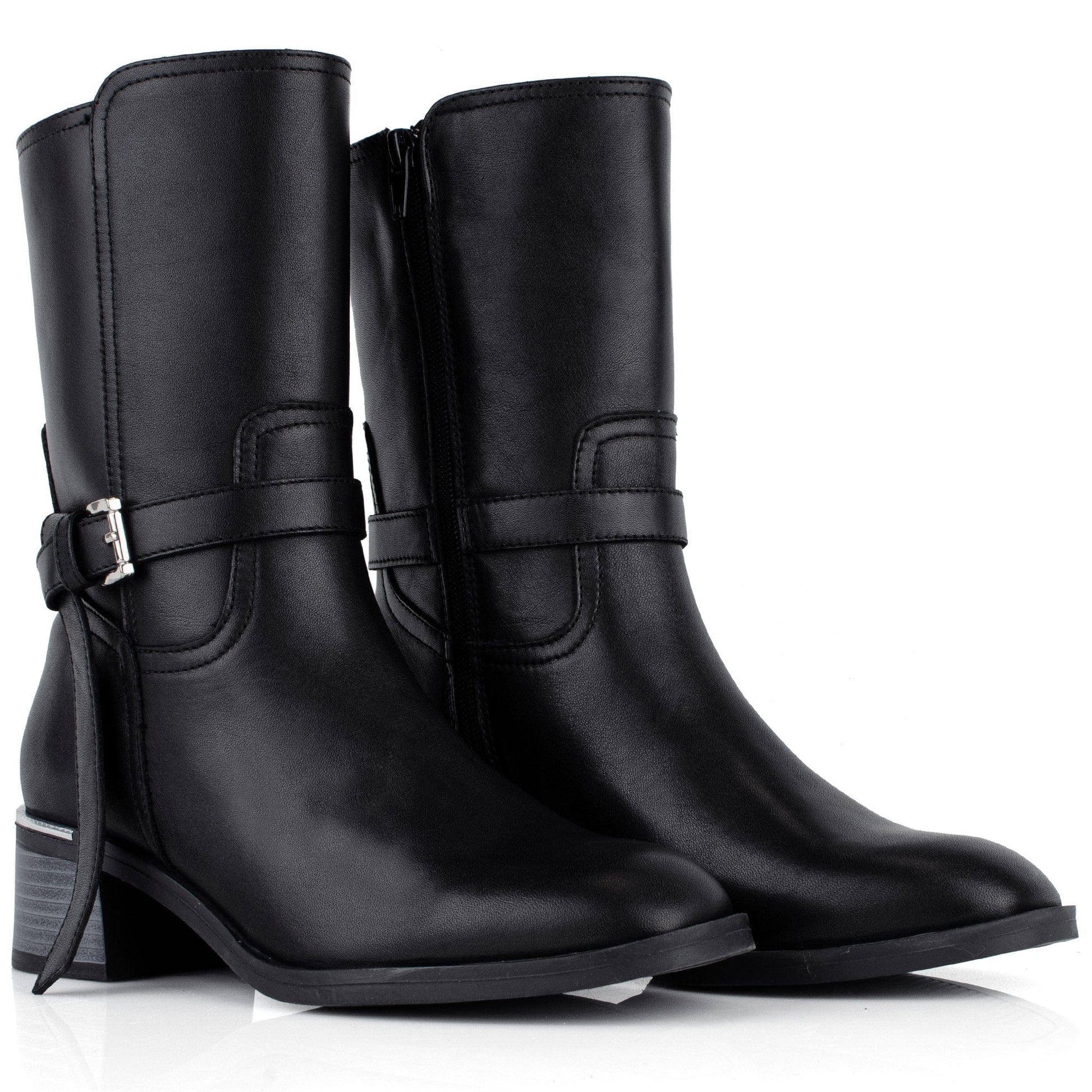 DARIS ДАМСКИ ОБУВКИ Дамски кожени боти с цип в черен цвят w658