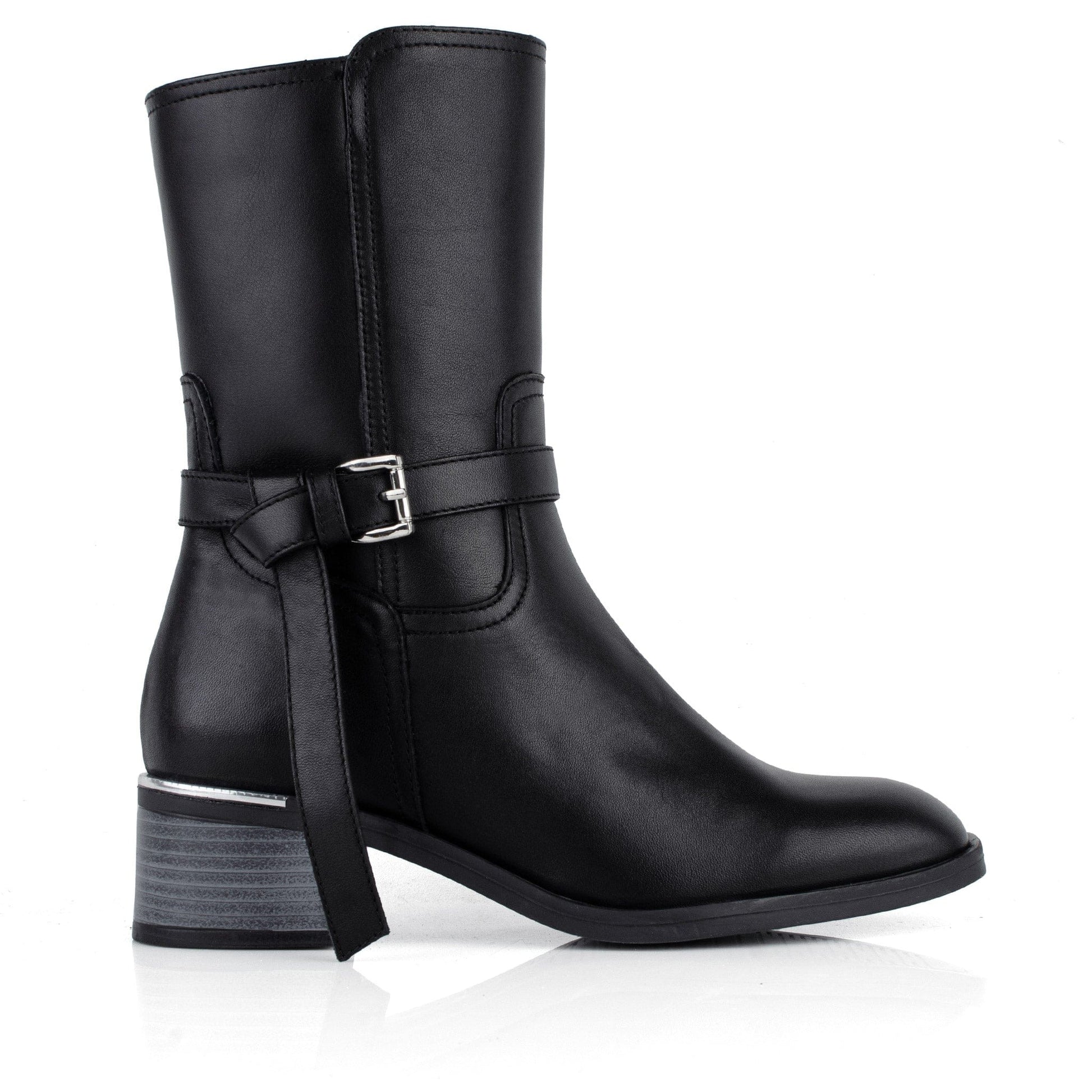 DARIS ДАМСКИ ОБУВКИ Дамски кожени боти с цип в черен цвят w658