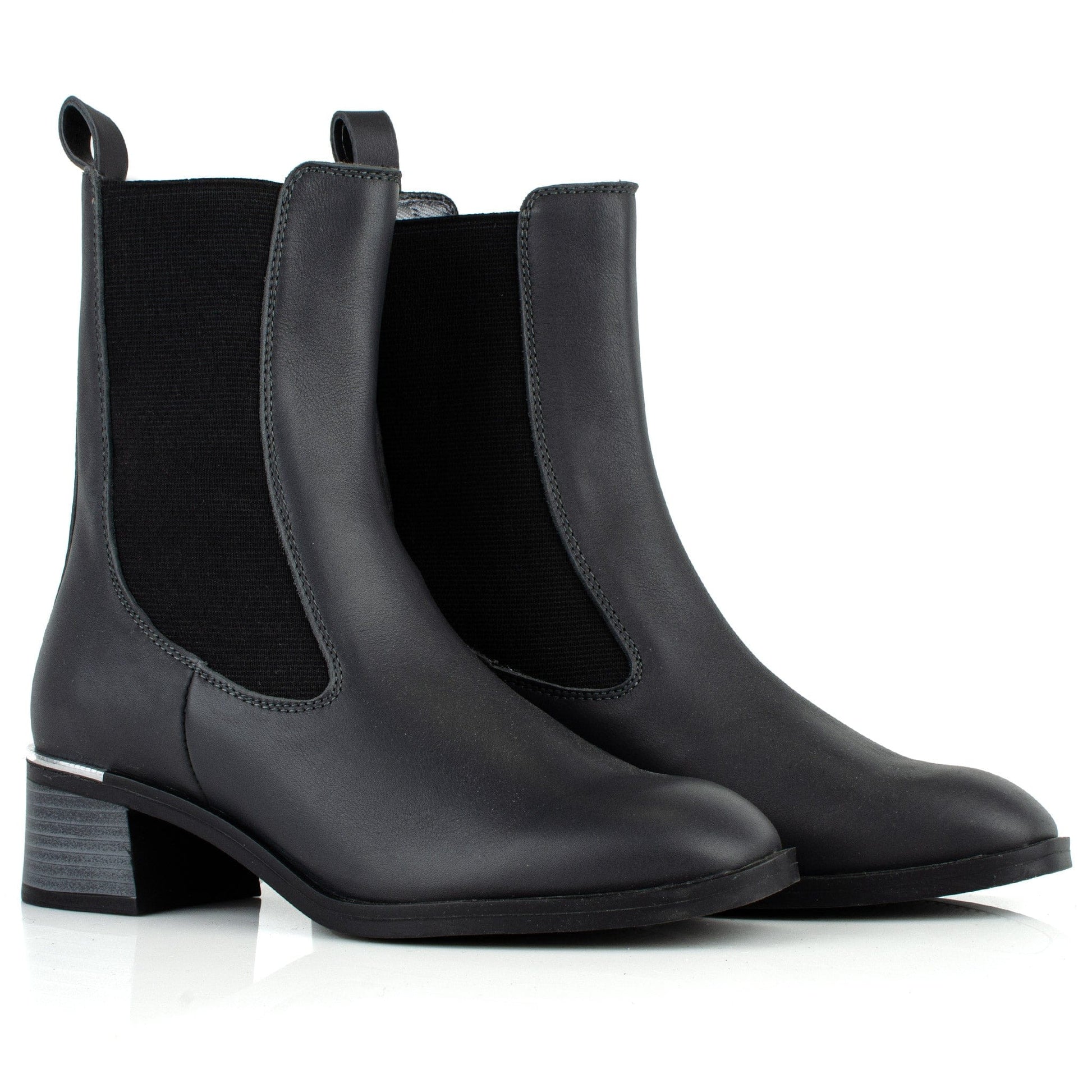 DARIS ДАМСКИ ОБУВКИ Дамски кожени боти с ластик в тъмносиво w661