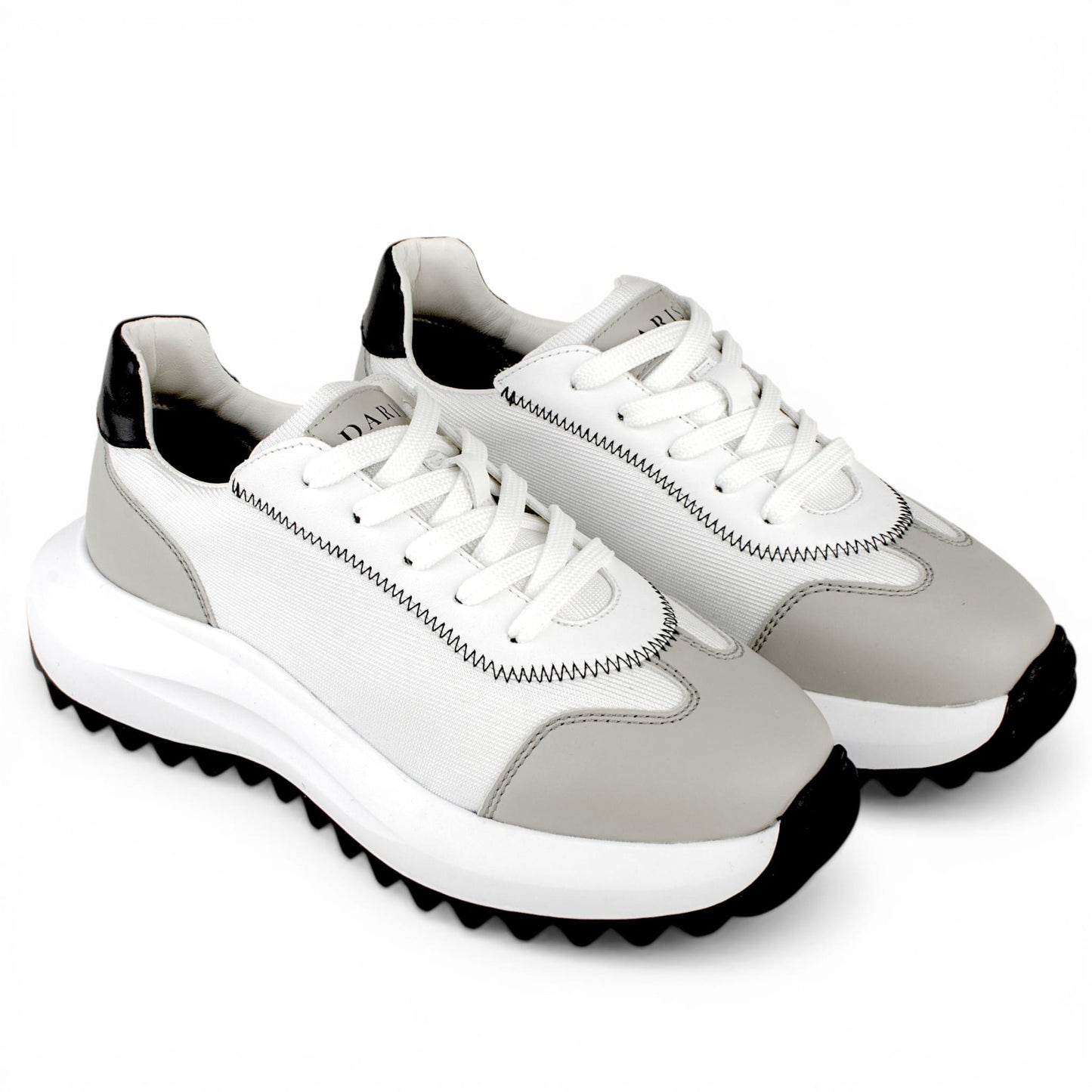 DARIS ДАМСКИ ОБУВКИ Олекотени дамски кожени сникърси в бяло, черно и сиво с текстил w668