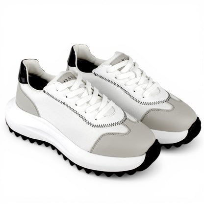 DARIS ДАМСКИ ОБУВКИ Олекотени дамски кожени сникърси в бяло, черно и сиво с текстил w668