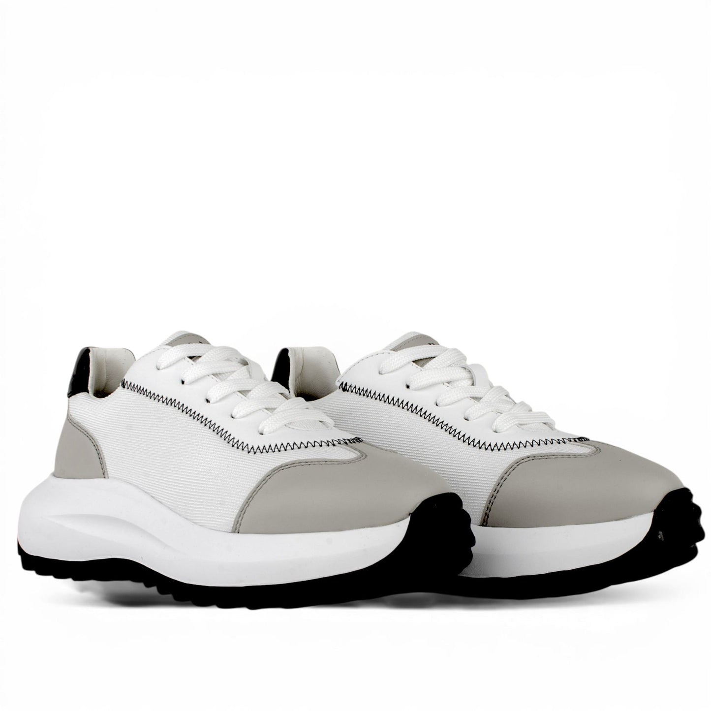 DARIS ДАМСКИ ОБУВКИ Олекотени дамски кожени сникърси в бяло, черно и сиво с текстил w668