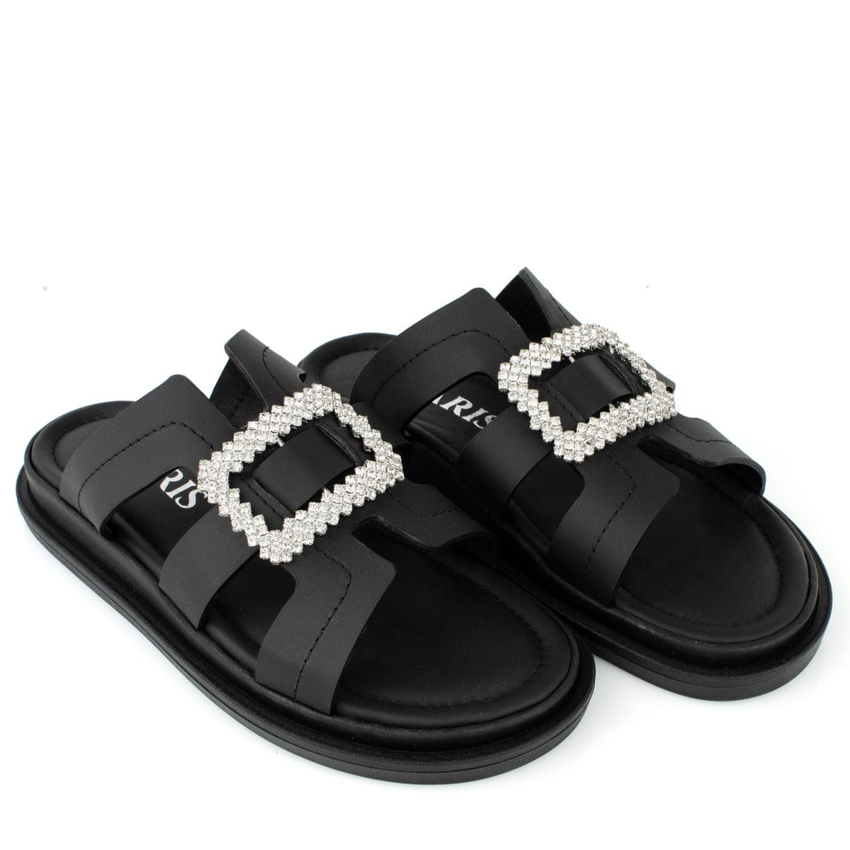 darisshoes ДАМСКИ ОБУВКИ Дамски кожени сандали в черно с блестящо украшение w563