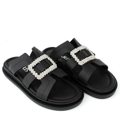 darisshoes ДАМСКИ ОБУВКИ Дамски кожени сандали в черно с блестящо украшение w563