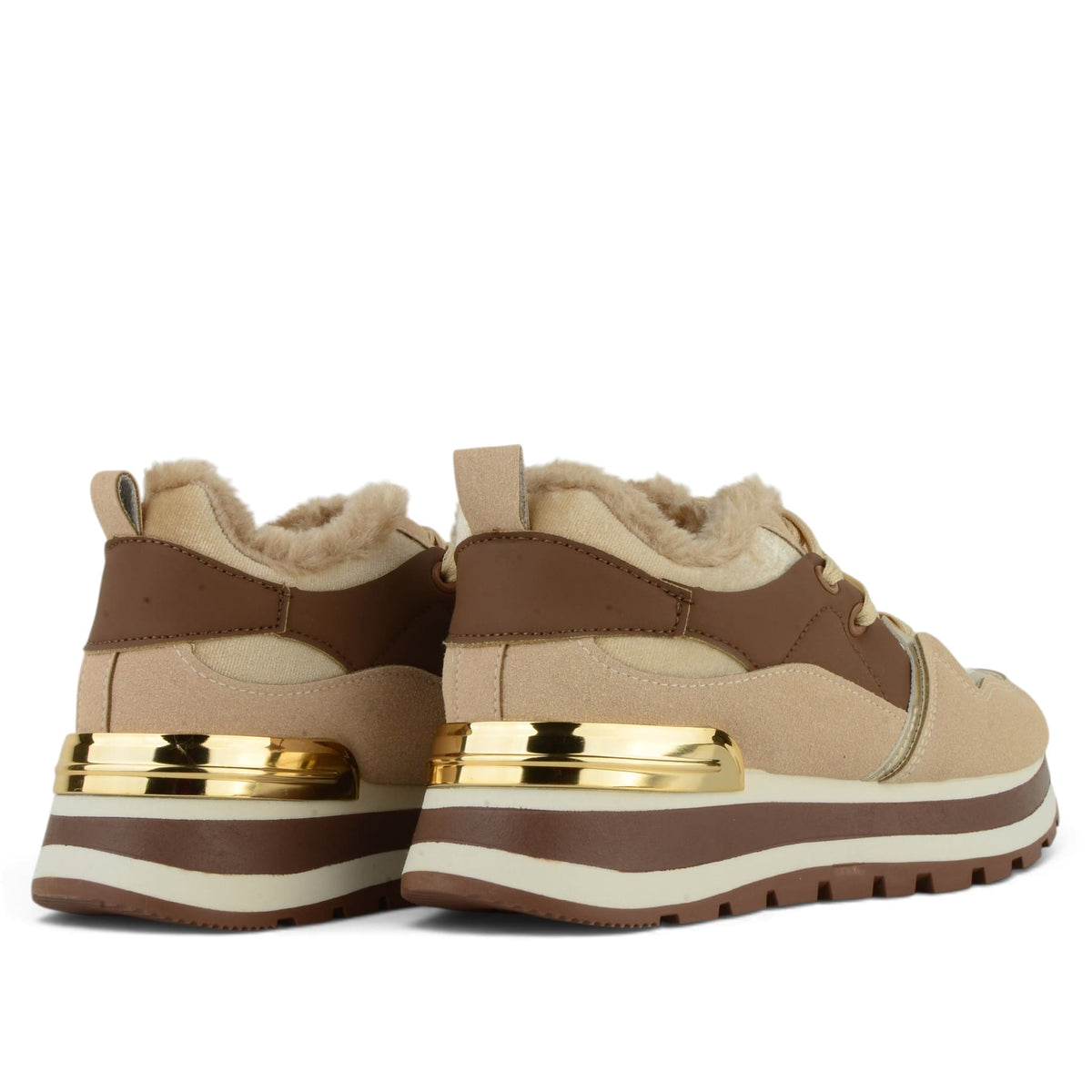Fashion Bella ДАМСКИ ОБУВКИ Дамски бежови сникърси с пух AAO-YD4101