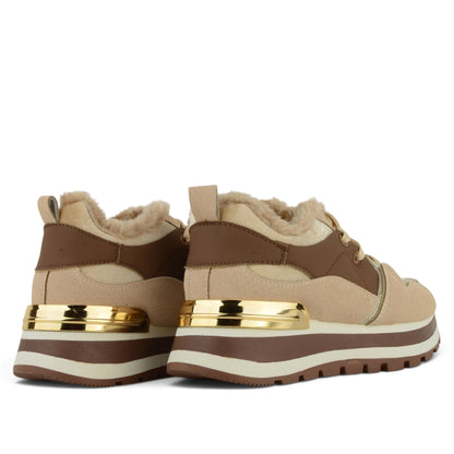 Fashion Bella ДАМСКИ ОБУВКИ Дамски бежови сникърси с пух AAO-YD4101