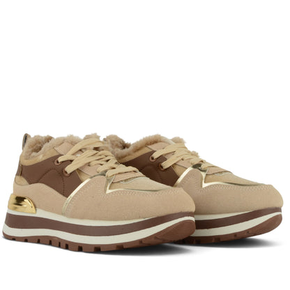 Fashion Bella ДАМСКИ ОБУВКИ Дамски бежови сникърси с пух AAO-YD4101