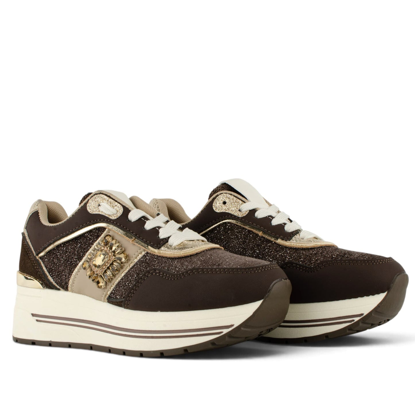 Fashion Bella ДАМСКИ ОБУВКИ Дамски кафяви сникърси от еко кожа и текстил AE0-YD3945 BROWN