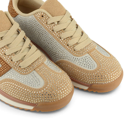 Fashion Bella ДАМСКИ ОБУВКИ Дамски сникърси от еко велур с камъни AEO-YD3801 Beige