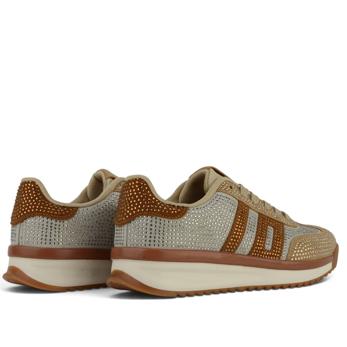 Fashion Bella ДАМСКИ ОБУВКИ Дамски сникърси от еко велур с камъни AEO-YD3801 Beige