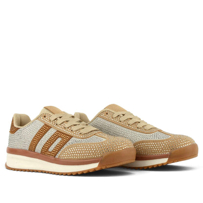 Fashion Bella ДАМСКИ ОБУВКИ Дамски сникърси от еко велур с камъни AEO-YD3801 Beige