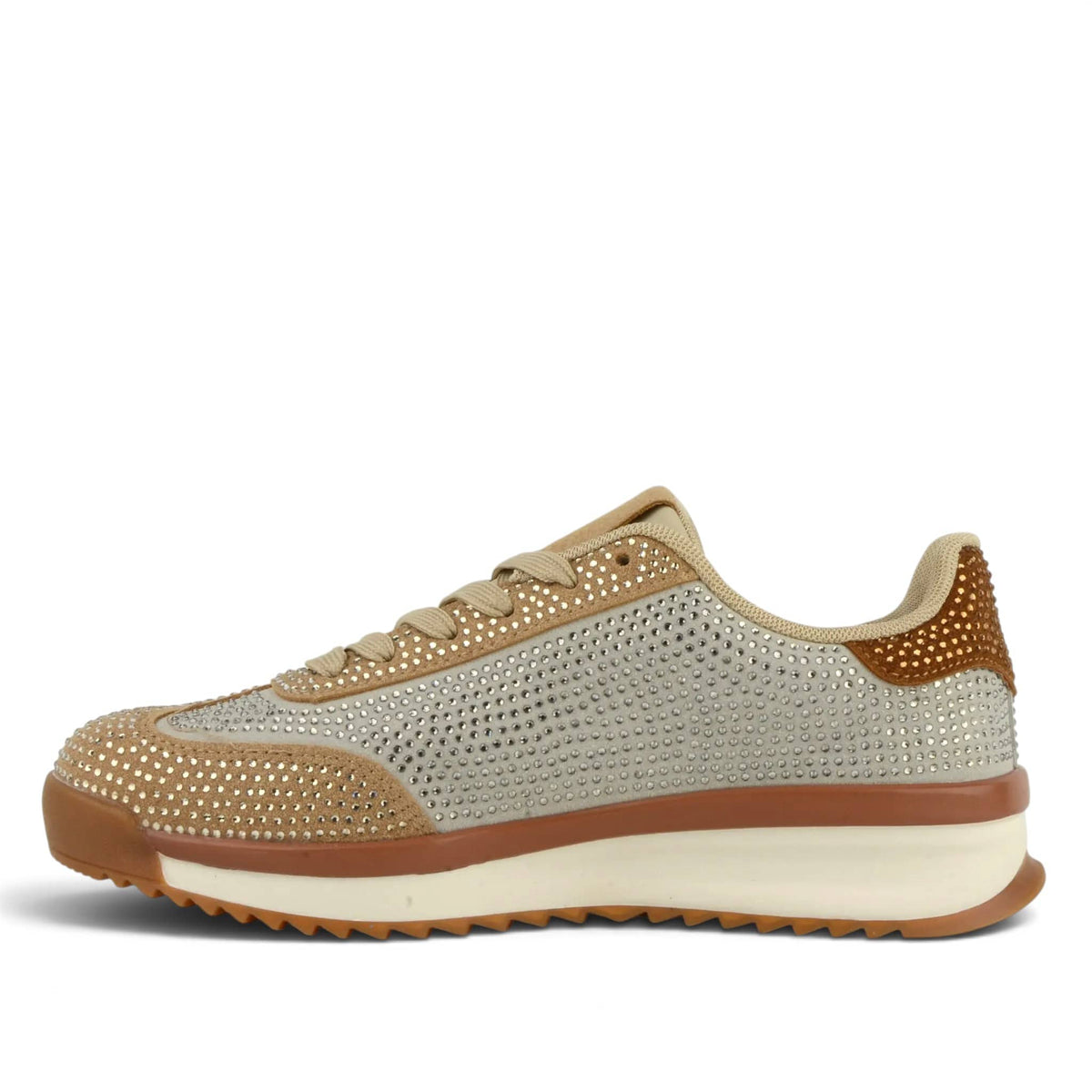 Fashion Bella ДАМСКИ ОБУВКИ Дамски сникърси от еко велур с камъни AEO-YD3801 Beige