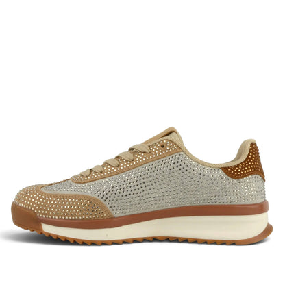 Fashion Bella ДАМСКИ ОБУВКИ Дамски сникърси от еко велур с камъни AEO-YD3801 Beige
