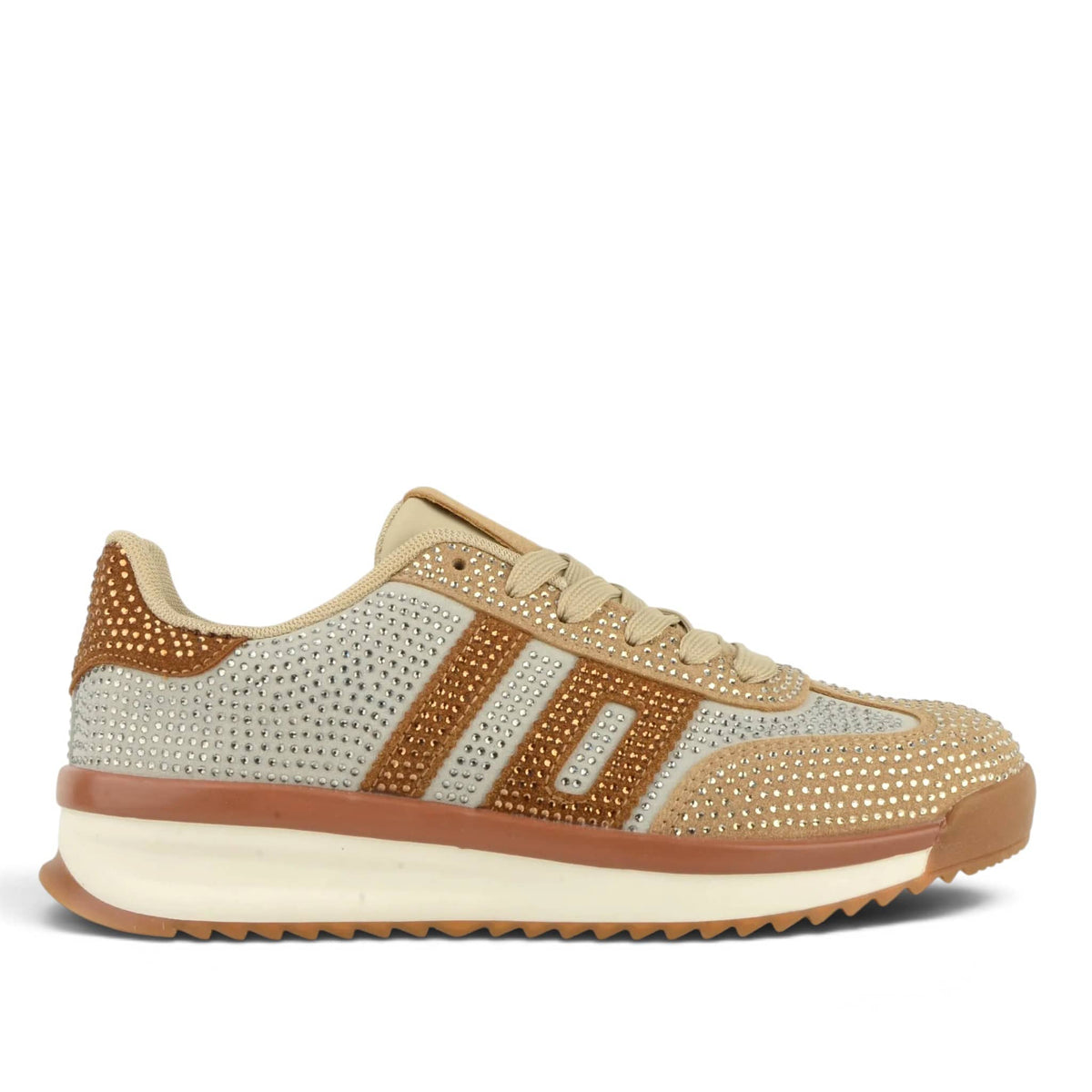 Fashion Bella ДАМСКИ ОБУВКИ Дамски сникърси от еко велур с камъни AEO-YD3801 Beige