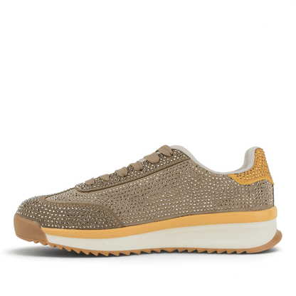 Fashion Bella ДАМСКИ ОБУВКИ Дамски сникърси от еко велур с камъни AEO-YD3801 SAND