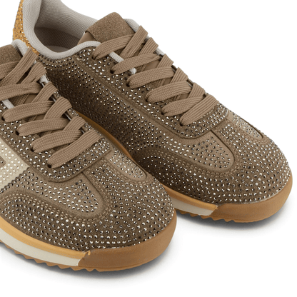 Fashion Bella ДАМСКИ ОБУВКИ Дамски сникърси от еко велур с камъни AEO-YD3801 SAND