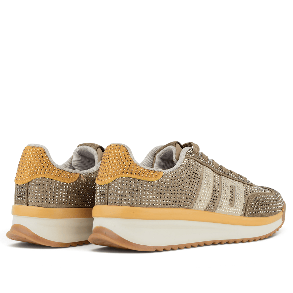 Fashion Bella ДАМСКИ ОБУВКИ Дамски сникърси от еко велур с камъни AEO-YD3801 SAND