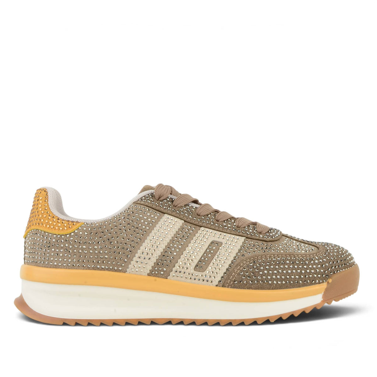 Fashion Bella ДАМСКИ ОБУВКИ Дамски сникърси от еко велур с камъни AEO-YD3801 SAND